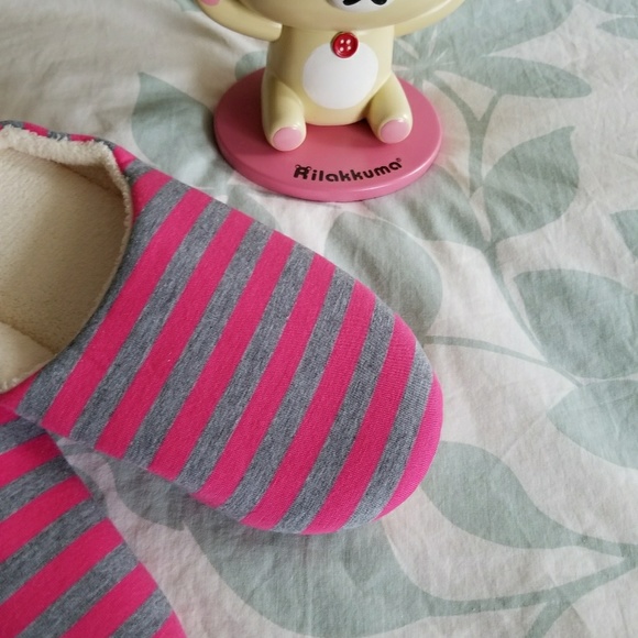 Fuschia & Grey Striped House Slippers - Picture 3 of 6
